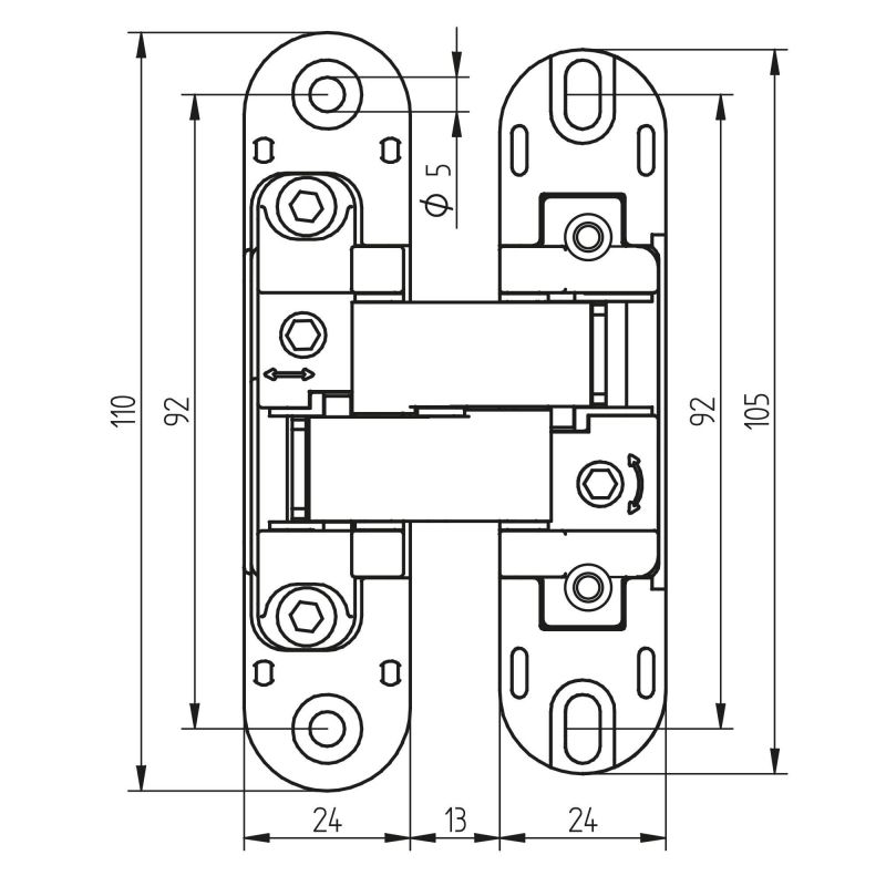 Lot de 2 charnières à boîtier pour portes de passage, charge 40kg, ouverture à 180 degrés, Gris