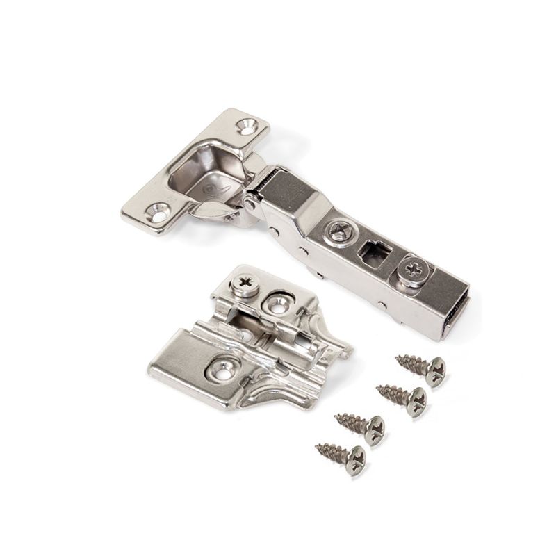 Lot de 20 charnières coudées X91 à fermeture souple avec embases à visser, Hauteur 0, Acier, Nickelé