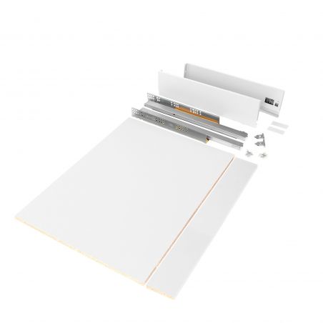 Tiroir Vertex 40 kg hauteur 93 mm, profondeur 500 mm avec panneaux inclus pour caisson de 900 mm, Blanc Tiroir Vertex 40 kg hauteur 93 mm, profondeur 500 mm avec panneaux inclus pour caisson de 900 mm, Blanc