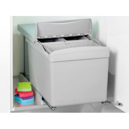 Poubelles de recyclage, 1 bac de 16L + 2 bacs de 7,5L, fixation au sol et ouverture automatique, Gris Poubelles de recyclage, 1 bac de 16L + 2 bacs de 7,5L, fixation au sol et ouverture automatique, Gris