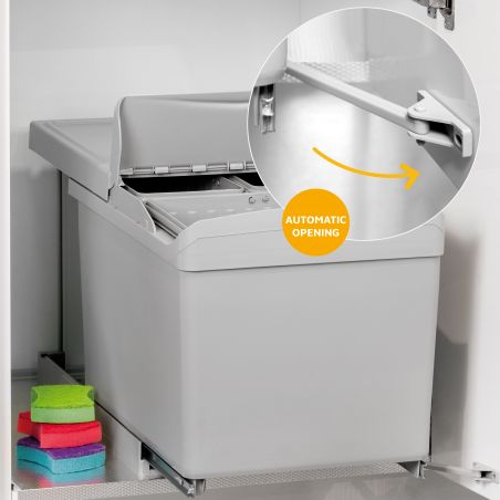 Poubelles de recyclage, 1 bac de 16L + 2 bacs de 7,5L, fixation au sol et ouverture automatique, Gris Poubelles de recyclage, 1 bac de 16L + 2 bacs de 7,5L, fixation au sol et ouverture automatique, Gris