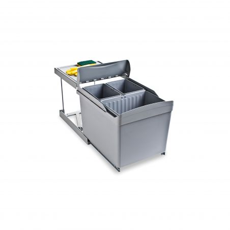 Poubelles de recyclage, 1 bac de 16L + 2 bacs de 7,5L, fixation au sol et ouverture automatique, Gris Poubelles de recyclage, 1 bac de 16L + 2 bacs de 7,5L, fixation au sol et ouverture automatique, Gris