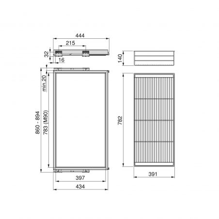 Kit panier à fils sur coulisses pour caisson de 900 mm, Noir Kit panier à fils sur coulisses pour caisson de 900 mm, Noir