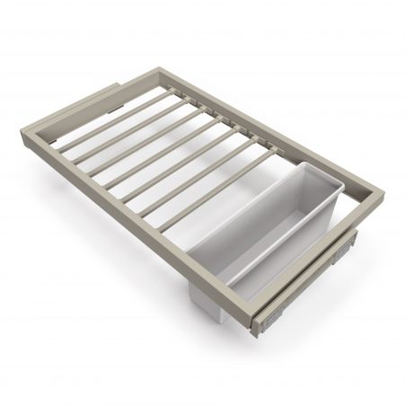 Kit porte pantalons 7 tringles sur coulisses avec 1 bac de rangement pour caisson de 800mm, Gris Kit porte pantalons 7 tringles sur coulisses avec 1 bac de rangement pour caisson de 800mm, Gris