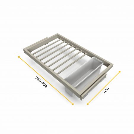 Kit porte pantalons 7 tringles sur coulisses avec 1 bac de rangement pour caisson de 800mm, Gris Kit porte pantalons 7 tringles sur coulisses avec 1 bac de rangement pour caisson de 800mm, Gris