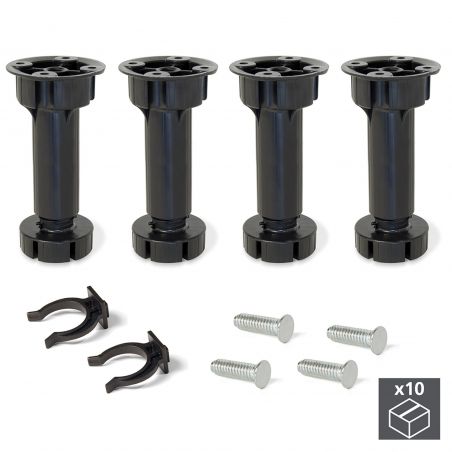 Lot de 40 pieds réglables avec base pré-assemblée pour meuble, hauteur 148 - 165 mm, Noir Lot de 40 pieds réglables avec base pré-assemblée pour meuble, hauteur 148 - 165 mm, Noir