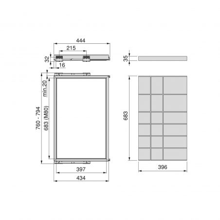 Kit de tiroir d'organisation avec amortisseur pour caisson de 800 mm, Gris Kit de tiroir d'organisation avec amortisseur pour caisson de 800 mm, Gris