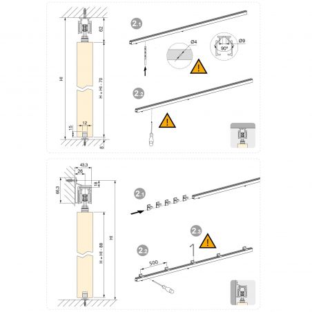 Kit pour système Rail coulissant pour porte coulissante en bois avec fermeture souple, 80kg, Anodisé mat Kit pour système Rail coulissant pour porte coulissante en bois avec fermeture souple, 80kg, Anodisé mat