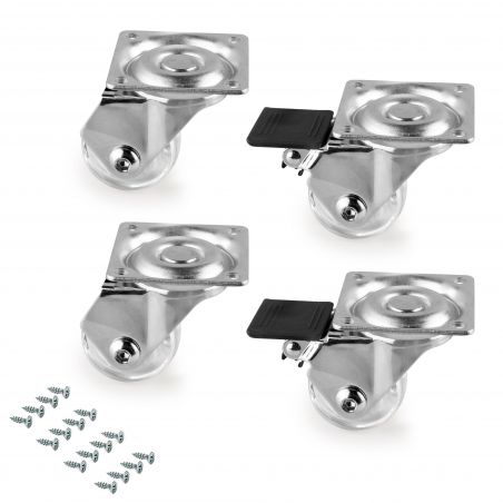 Lot de 4 roulettes transparentes Slip 3 avec platine de montage, Ø 35 mm Lot de 4 roulettes transparentes Slip 3 avec platine de montage, Ø 35 mm