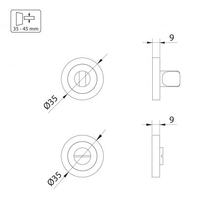 Lot de 5 condamnations rosace ronde pour portes intérieures, diamètre 35mm, Nickel satiné Lot de 5 condamnations rosace ronde pour portes intérieures, diamètre 35mm, Nickel satiné