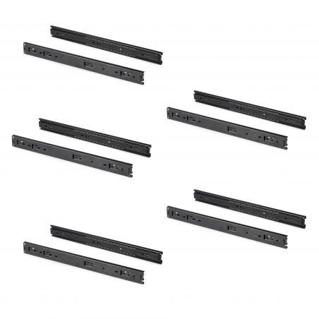 Lot de 5 coulisses roulement à billes, hauteur 45mm, profondeur 500mm, sortie totale, Noir Lot de 5 coulisses roulement à billes, hauteur 45mm, profondeur 500mm, sortie totale, Noir
