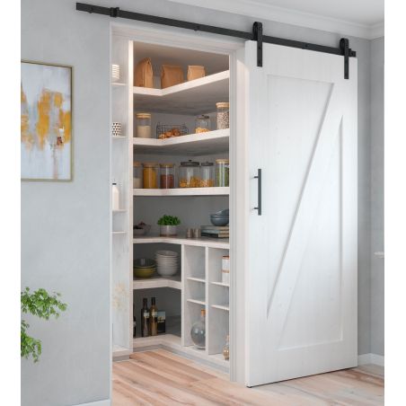Kit de quincaillerie pour porte coulissante suspendue en bois, avec fermeture souple, panneaux non inclus, Noir Kit de quincaillerie pour porte coulissante suspendue en bois, avec fermeture souple, panneaux non inclus, Noir