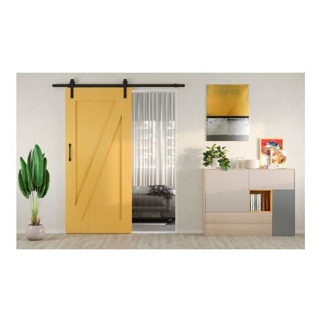 Kit de quincaillerie pour porte coulissante suspendue en bois, avec fermeture souple, panneaux non inclus, Noir Kit de quincaillerie pour porte coulissante suspendue en bois, avec fermeture souple, panneaux non inclus, Noir