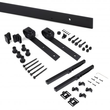 Kit de quincaillerie pour porte coulissante suspendue en bois, avec fermeture souple, panneaux non inclus, Noir Kit de quincaillerie pour porte coulissante suspendue en bois, avec fermeture souple, panneaux non inclus, Noir