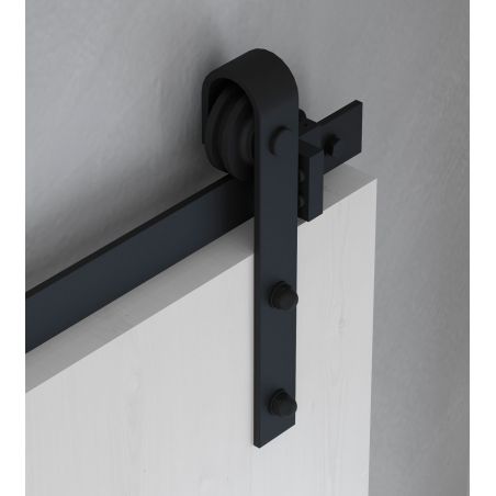 Kit de quincaillerie pour porte coulissante suspendue en bois, avec fermeture souple, panneaux non inclus, Noir Kit de quincaillerie pour porte coulissante suspendue en bois, avec fermeture souple, panneaux non inclus, Noir