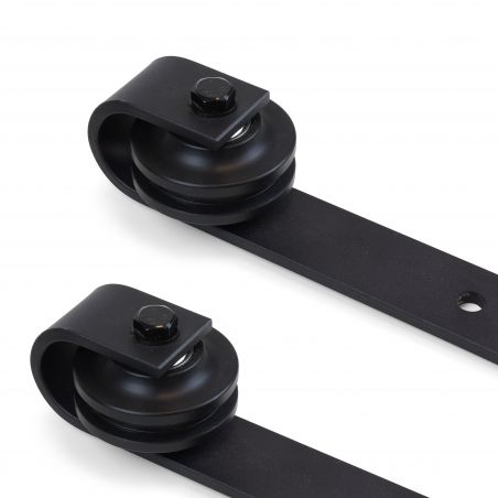 Kit de quincaillerie pour porte coulissante suspendue en bois, avec fermeture souple, panneaux non inclus, Noir Kit de quincaillerie pour porte coulissante suspendue en bois, avec fermeture souple, panneaux non inclus, Noir