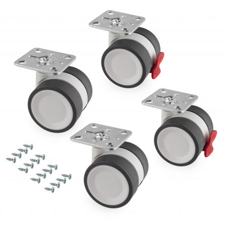 Lot de 4 roulettes Bowl 2 avec platine de montage, Ø 50 mm Lot de 4 roulettes Bowl 2 avec platine de montage, Ø 50 mm