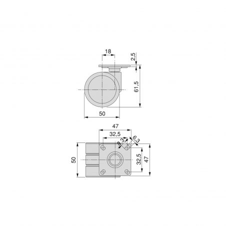 Lot de 4 roulettes Bowl 2 avec platine de montage, Ø 50 mm Lot de 4 roulettes Bowl 2 avec platine de montage, Ø 50 mm