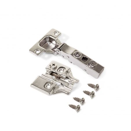 Lot de 20 charnières droite pour montage en applique X91 avec fermeture souple et embases à visser, Hauteur 0, Nickelé Lot de 20 charnières droite pour montage en applique X91 avec fermeture souple et embases à visser, Hauteur 0, Nickelé