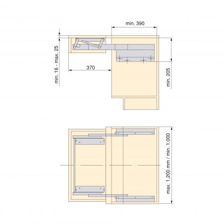 Coulisses pour table à rallonge et relevable Oplà Folding+39 M120, Inox brossé