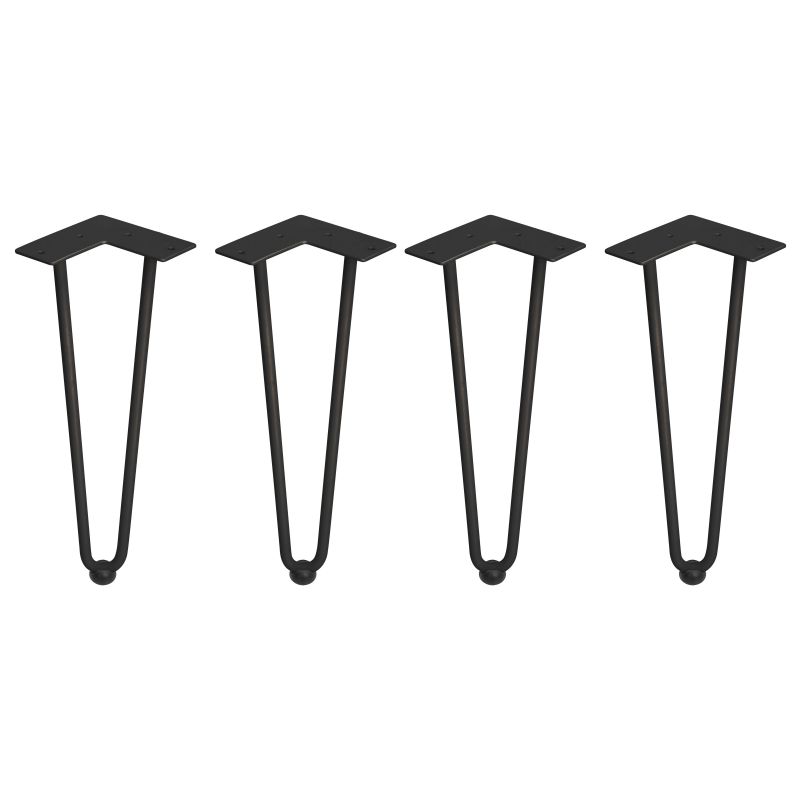 Lot de 4 pieds Hairpin 2 barres pour table, hauteur 400 mm, Noir