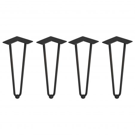 Lot de 4 pieds Hairpin 2 barres pour table, hauteur 400 mm, Noir