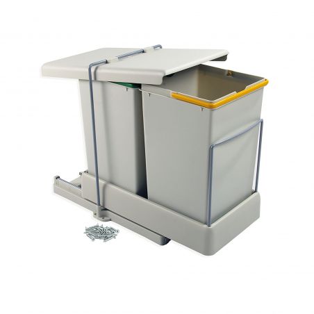 Poubelle de recyclage 2 x 14L, fixation au sol et ouverture automatique, Gris Poubelle de recyclage 2 x 14L, fixation au sol et ouverture automatique, Gris