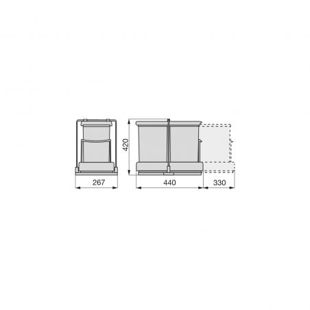 Poubelle de recyclage 2 x 14L, fixation au sol et ouverture automatique, Gris Poubelle de recyclage 2 x 14L, fixation au sol et ouverture automatique, Gris
