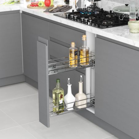 Porte-bouteilles coulissant Suprastar avec fermeture en douceur pour caisson de 150 mm, Chromé Porte-bouteilles coulissant Suprastar avec fermeture en douceur pour caisson de 150 mm, Chromé