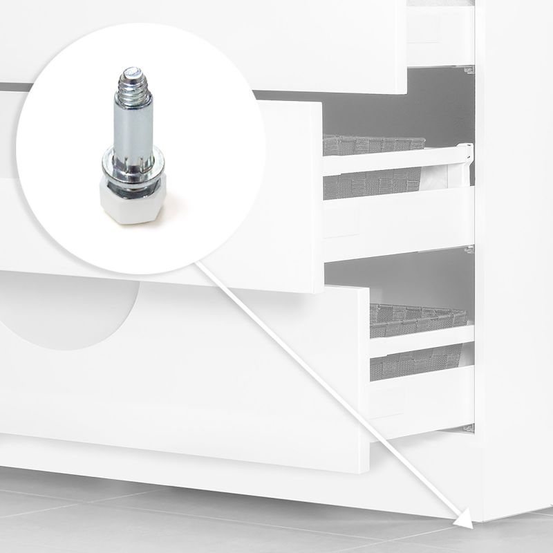 Lot de 20 Vérins de réglage pour pied de meuble, M6, réglage 18 mm, Blanc