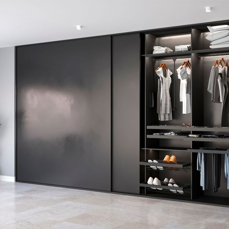 Kit de ferrures Flow 2 pour portes coulissantes à fermeture souple avec rails encastrés 2,35m, panneaux non inclus, Anodisé mat