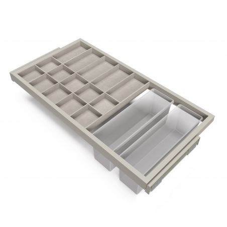 Kit organisateur de tiroir, plateau auxiliaire avec cadre coulissant soft close pour armoire pour meuble de 900mm, Gris Kit organisateur de tiroir, plateau auxiliaire avec cadre coulissant soft close pour armoire pour meuble de 900mm, Gris
