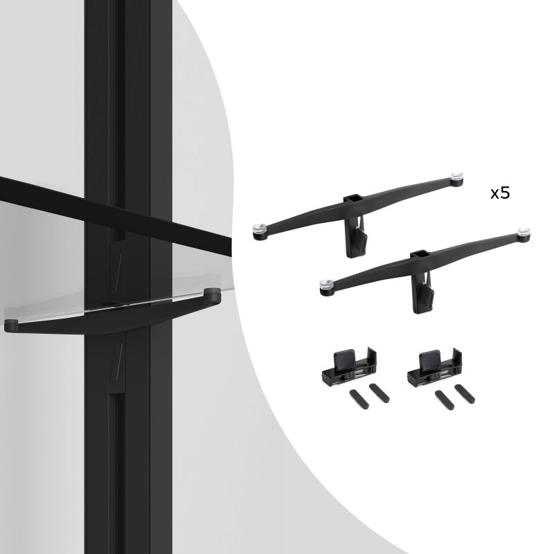 Jeu de 5 supports pour étagères en verre, étagères en verre non incluses, Noir