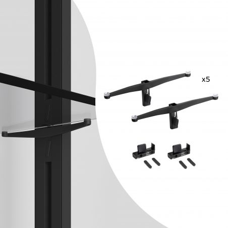 Jeu de 5 supports pour étagères en verre, étagères en verre non incluses, Noir Jeu de 5 supports pour étagères en verre, étagères en verre non incluses, Noir