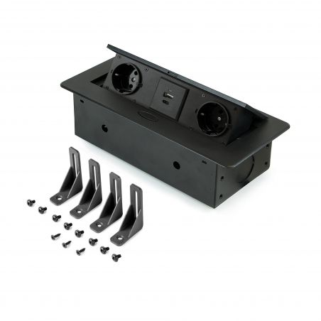 Multiconnecteur Atom 26 Lite pour bureau, 2 prises + 2 USB, Noir Multiconnecteur Atom 26 Lite pour bureau, 2 prises + 2 USB, Noir