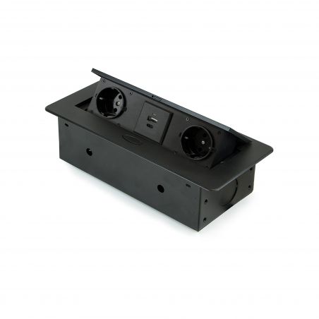 Multiconnecteur Atom 26 Lite pour bureau, 2 prises + 2 USB, Noir Multiconnecteur Atom 26 Lite pour bureau, 2 prises + 2 USB, Noir