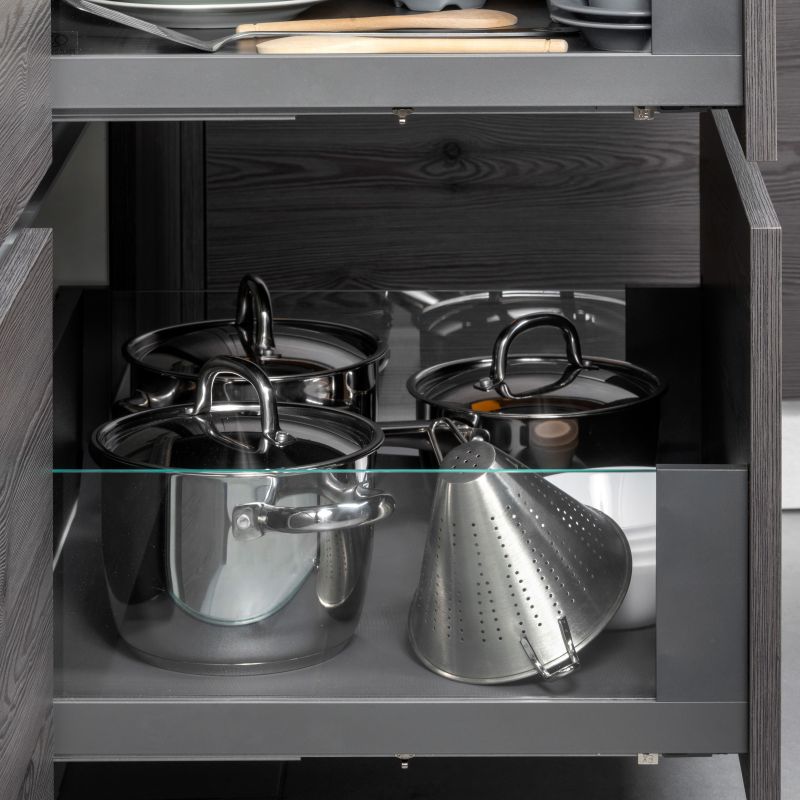 Tiroir Vertex 40 kg hauteur 178 mm avec côtés en verre, profondeur 500 mm, Gris anthracite