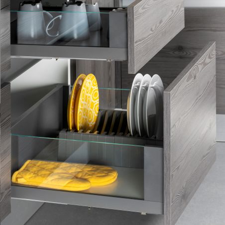 Tiroir Vertex 40 kg hauteur 178 mm avec côtés en verre, profondeur 500 mm, Gris anthracite Tiroir Vertex 40 kg hauteur 178 mm avec côtés en verre, profondeur 500 mm, Gris anthracite