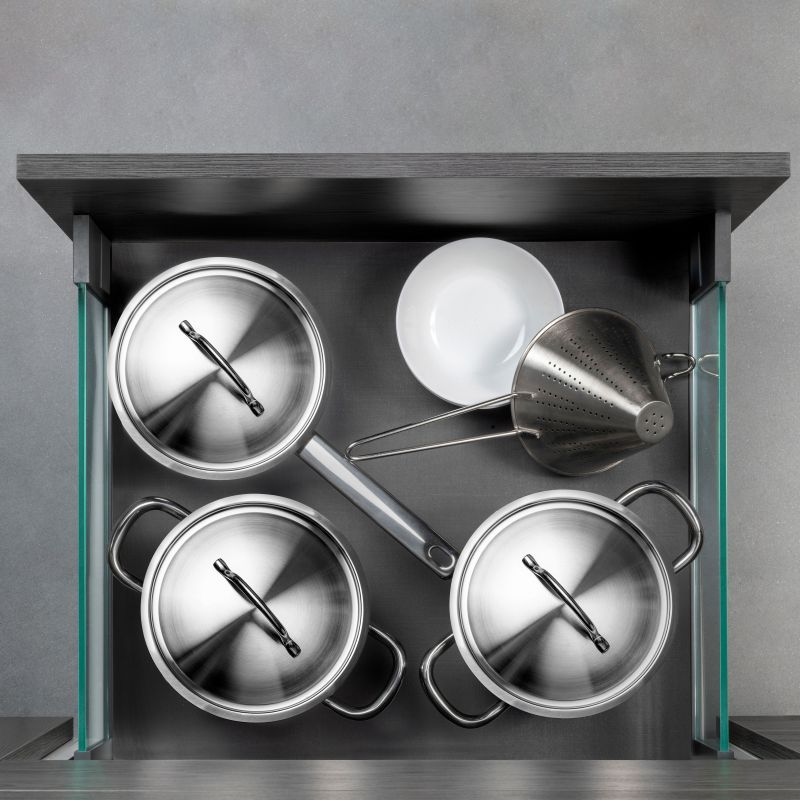 Tiroir Vertex 40 kg hauteur 178 mm avec côtés en verre, profondeur 500 mm, Gris anthracite