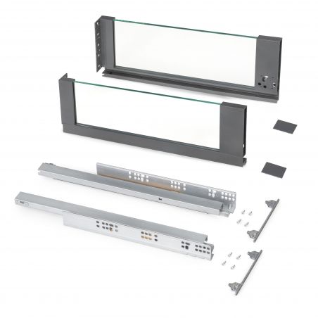 Tiroir Vertex 40 kg hauteur 178 mm avec côtés en verre, profondeur 500 mm, Gris anthracite Tiroir Vertex 40 kg hauteur 178 mm avec côtés en verre, profondeur 500 mm, Gris anthracite