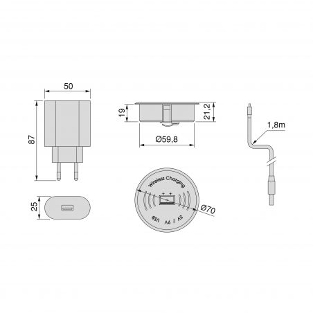 Chargeur sans fil Airtop 2 pour mobile, Ø60mm, 5V DC 2A (QI-10W) Chargeur sans fil Airtop 2 pour mobile, Ø60mm, 5V DC 2A (QI-10W)