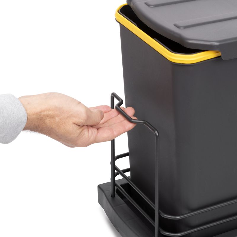 Poubelle de tri Recycle 2 bacs de 12L, fixation au sol et extraction manuelle, Gris anthracite