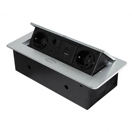 Multiconnecteur Atom 26 pour bureau, 2 prises + 2 USB + RJ45 + HDMI, Aluminium Multiconnecteur Atom 26 pour bureau, 2 prises + 2 USB + RJ45 + HDMI, Aluminium