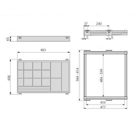 Kit tiroir organisateur et cadre coulissant pour caisson de 600 mm, Moka