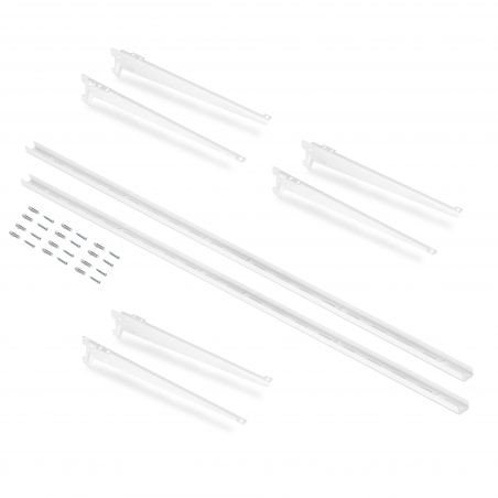 Kit de 2 Profilés de fixation murale avec 3 jeux de supports d'étagères Jagmet, longueur 280 mm, Blanc Kit de 2 Profilés de fixation murale avec 3 jeux de supports d'étagères Jagmet, longueur 280 mm, Blanc