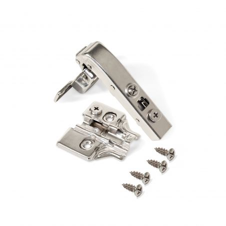 Lot de 10 charnières X91 avec bras d'angle à 90 degrés à fermeture souple et embases à visser, Hauteur 0, Nickelé Lot de 10 charnières X91 avec bras d'angle à 90 degrés à fermeture souple et embases à visser, Hauteur 0, Nickelé