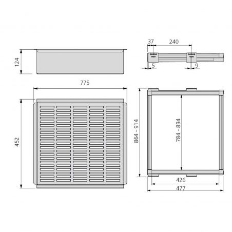 Kit panier métallique avec cadre coulissant pour caisson de 900 mm, Moka