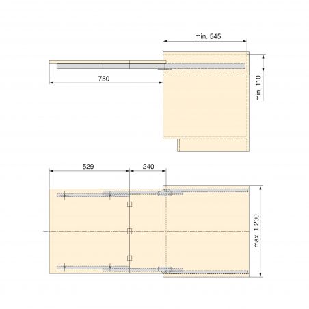 Coulisses Cocktail Reverse H35 pour table escamotable, Inox brossé Coulisses Cocktail Reverse H35 pour table escamotable, Inox brossé