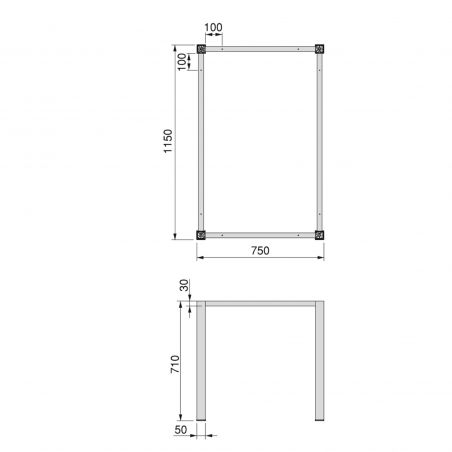 Piètement de table avec pieds carrés et cadre, hauteur 710 mm, Noir Piètement de table avec pieds carrés et cadre, hauteur 710 mm, Noir