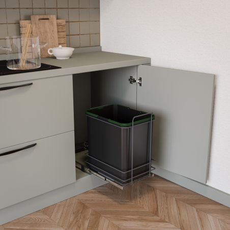 Poubelle de tri Recycle 35 L, fixation au sol et extraction manuelle, Gris Anthracite